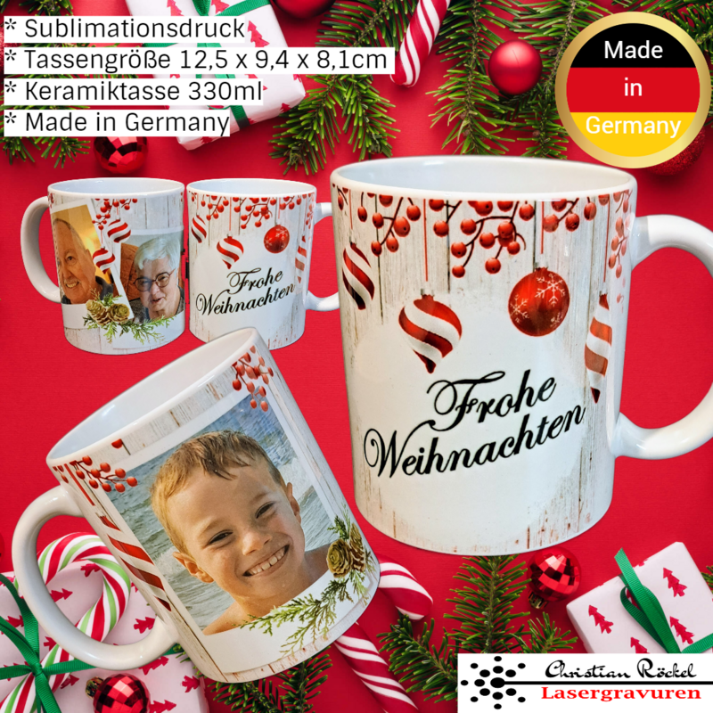 Fototasse Christmas Weihnachten Logo Werbetasse eigene Fotos und Varianten