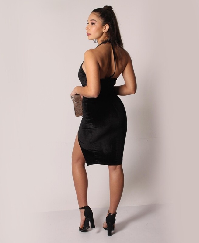 Backless Velour Dress- Black