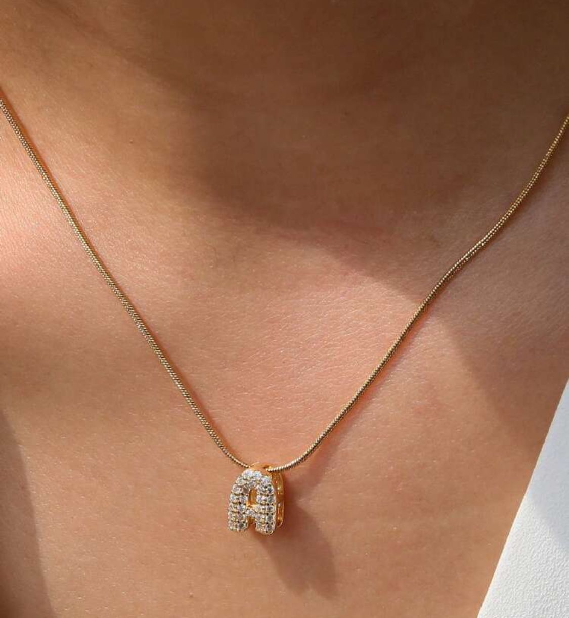 Mini Pavé Bubble Initial Necklace