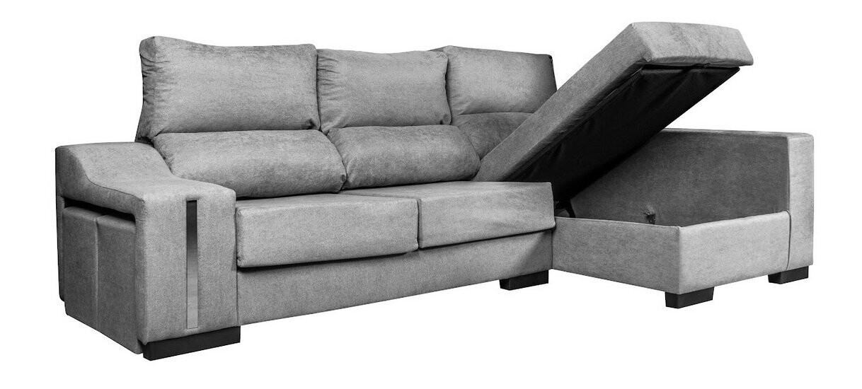 Sofa Chaise Longue(265x145cm).Reclinable +Arcon y 2pufs