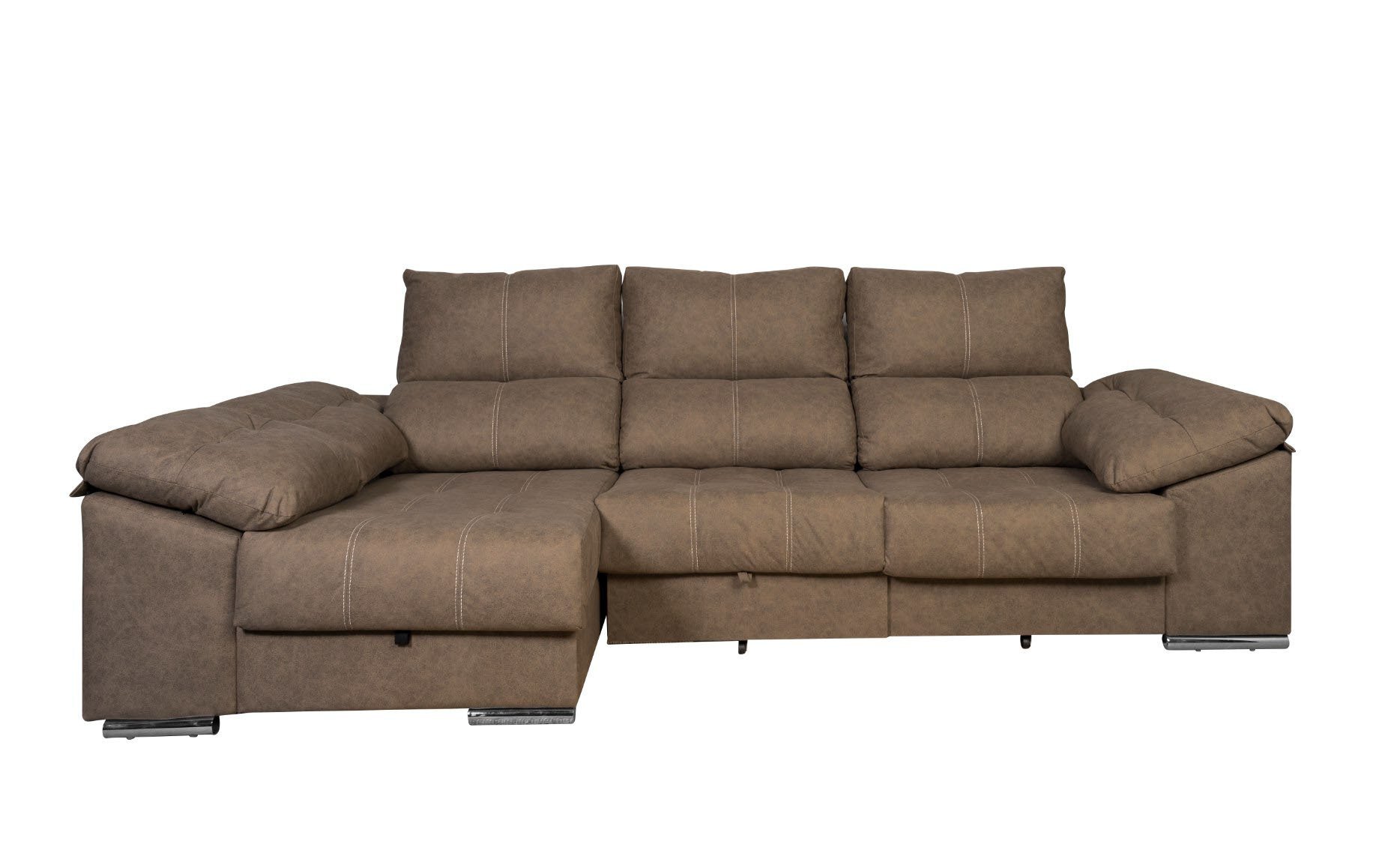 Sofa Cama Chaise Longue 275x140cm. Reclinable, con Arcon +2 pufs