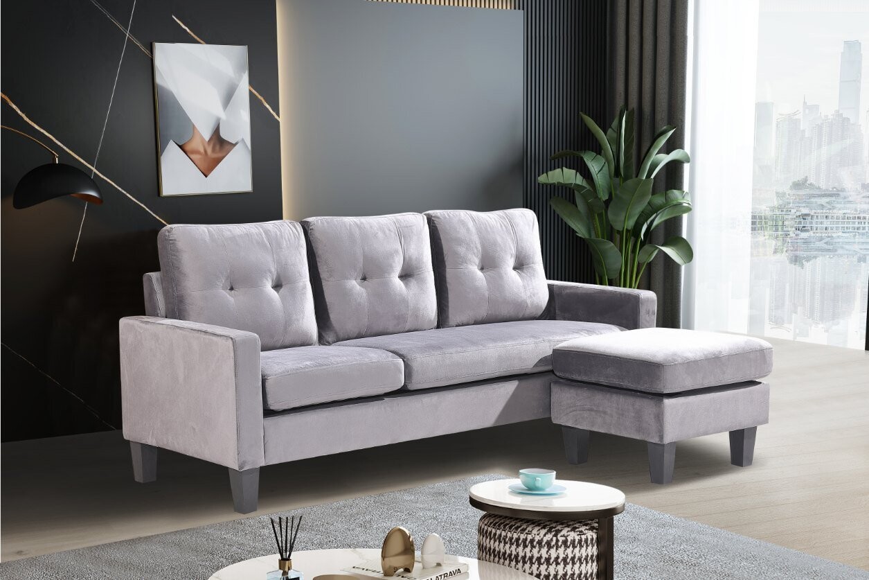 Sofa + Puf Convertible en Chaise Longue 184x131 cm