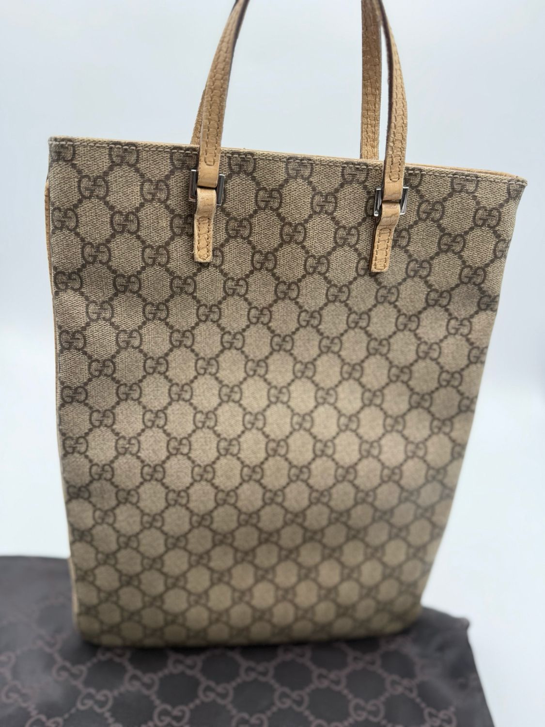 Gucci Monogram Plus Flat Messenger Top Handle