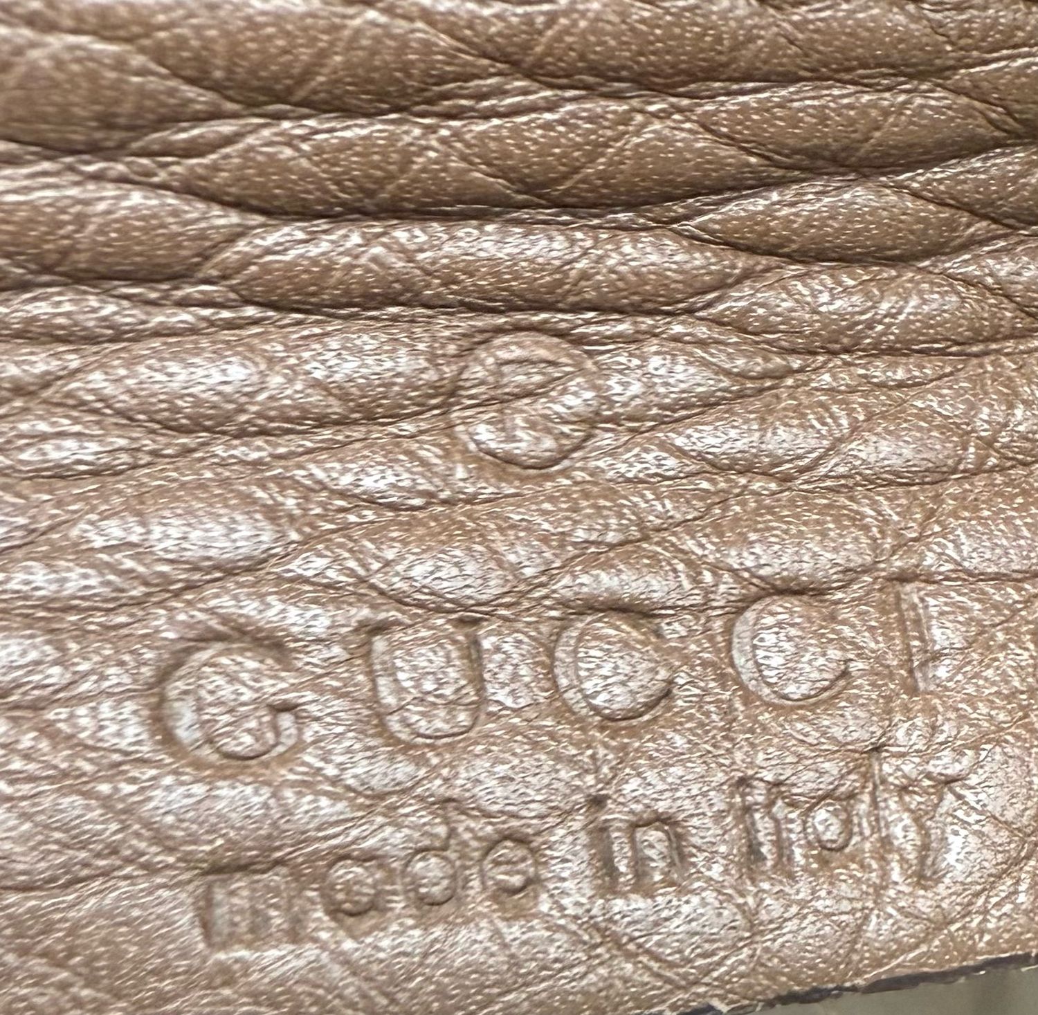 Gucci Pebbled Calfskin Medium Soho Chain Strap Shoulder Bag Tote Brown