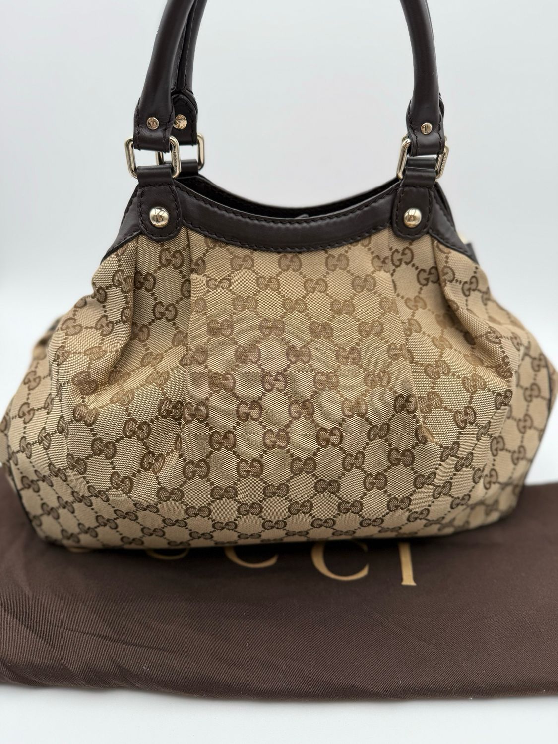 Gucci Monogram Sukey Small Tote Shoulder Bag Brown
