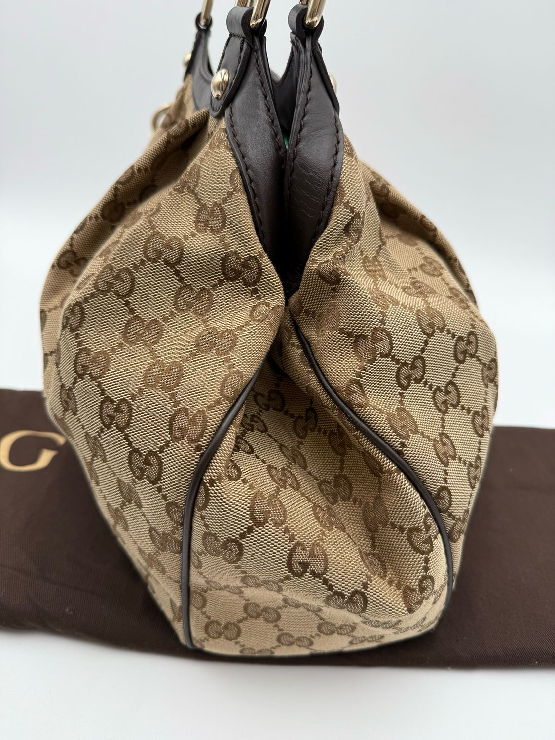Gucci Monogram Sukey Small Tote Shoulder Bag Brown