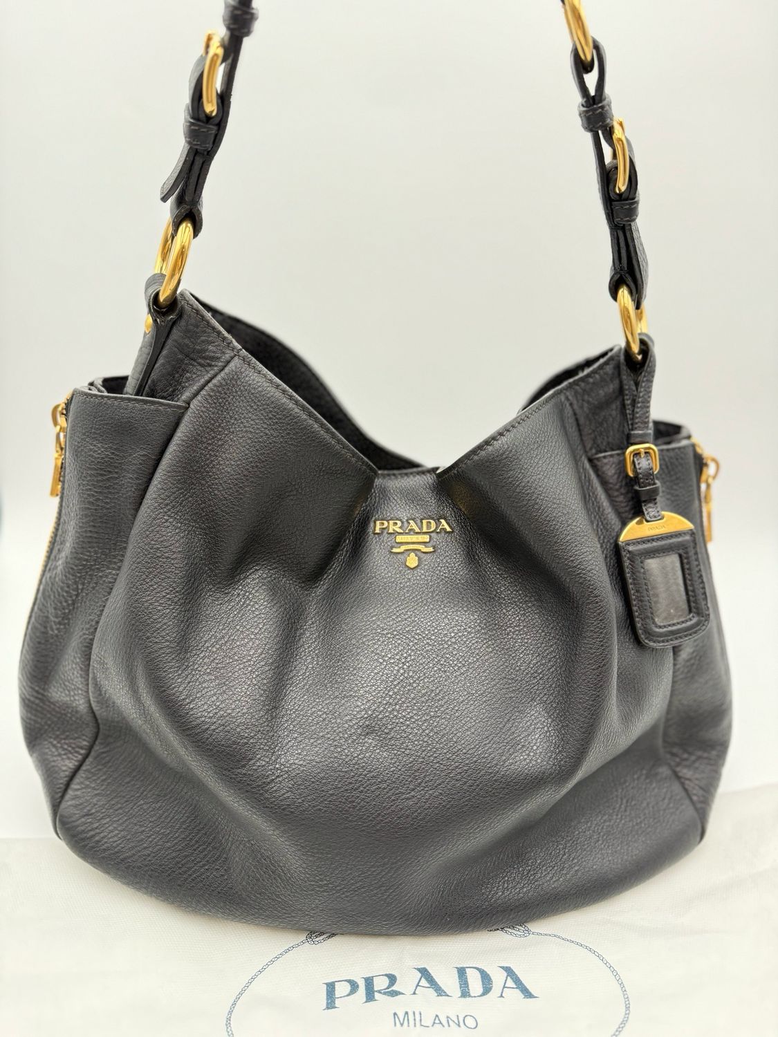 Prada Vitello Daino Hobo Side Zippers
