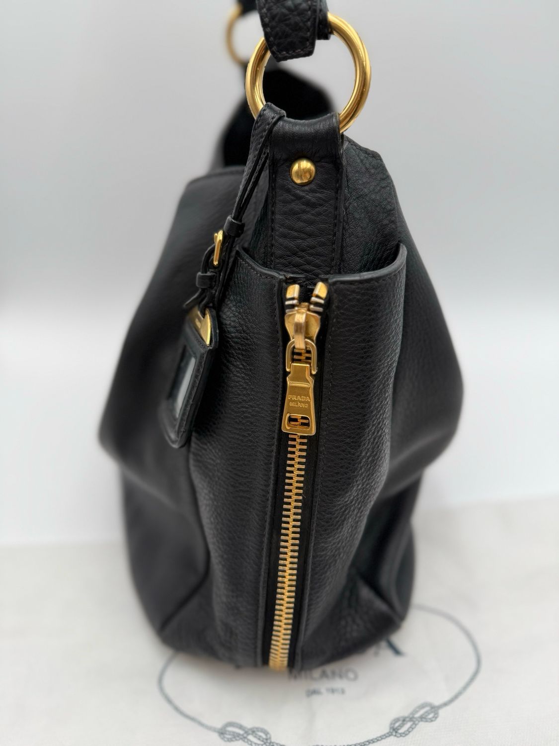 Prada Vitello Daino Hobo Side Zippers