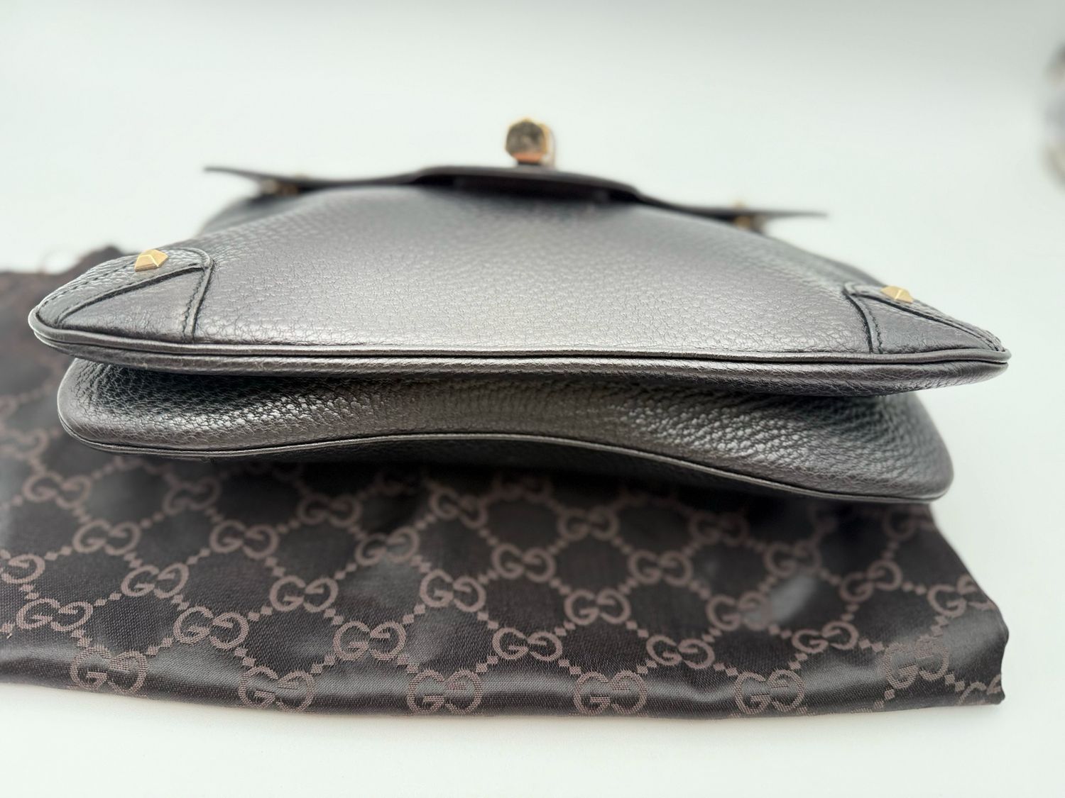 Gucci Pebbled Leather Bamboo Chain Strap Hobo Black