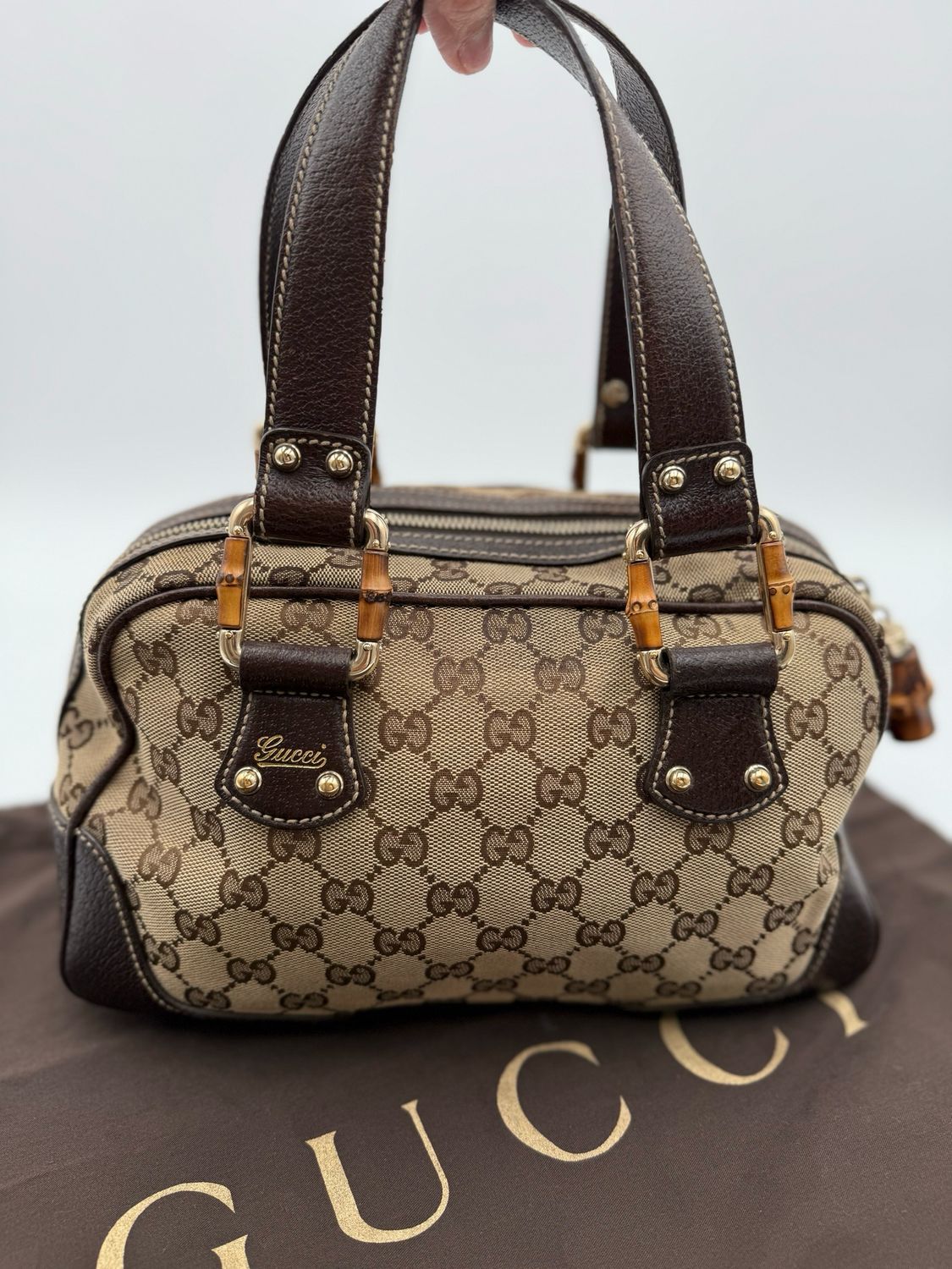 Gucci Monogram Bowler Boston Canvas Dark Brown