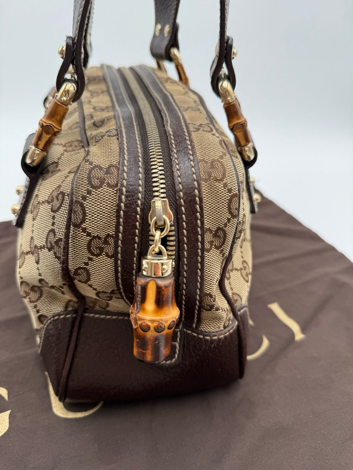 Gucci Monogram Bowler Boston Canvas Dark Brown