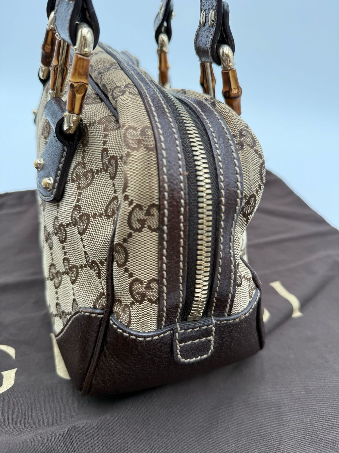 Gucci Monogram Bowler Boston Canvas Dark Brown