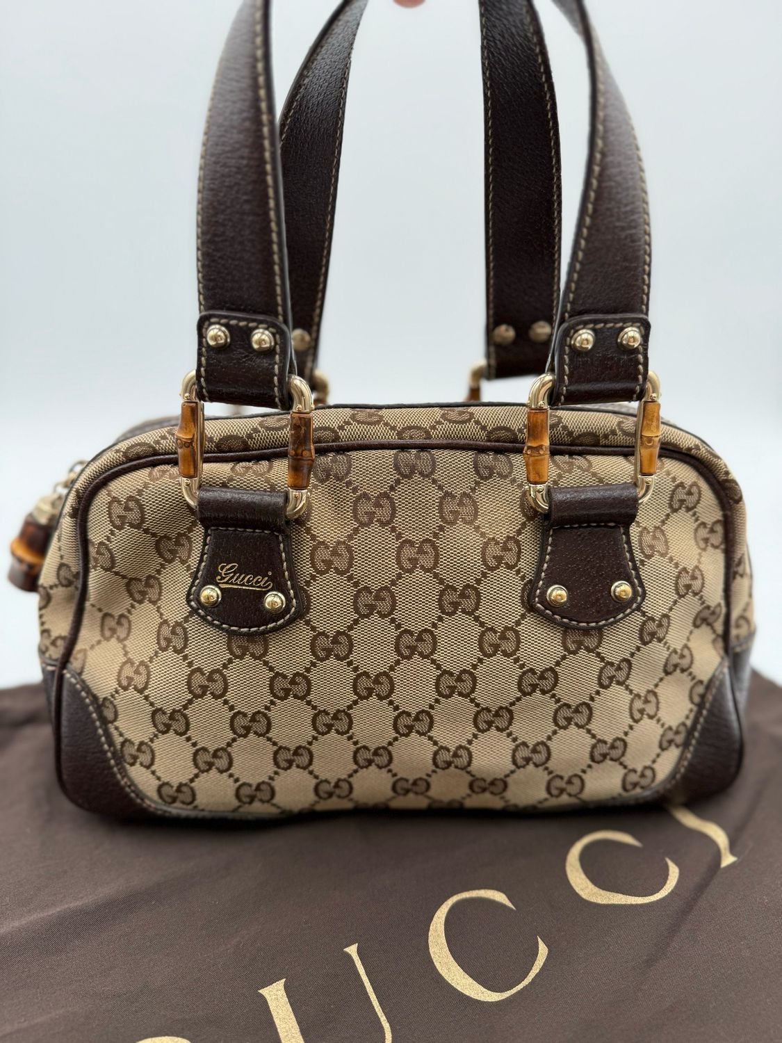 Gucci Monogram Bowler Boston Canvas Dark Brown