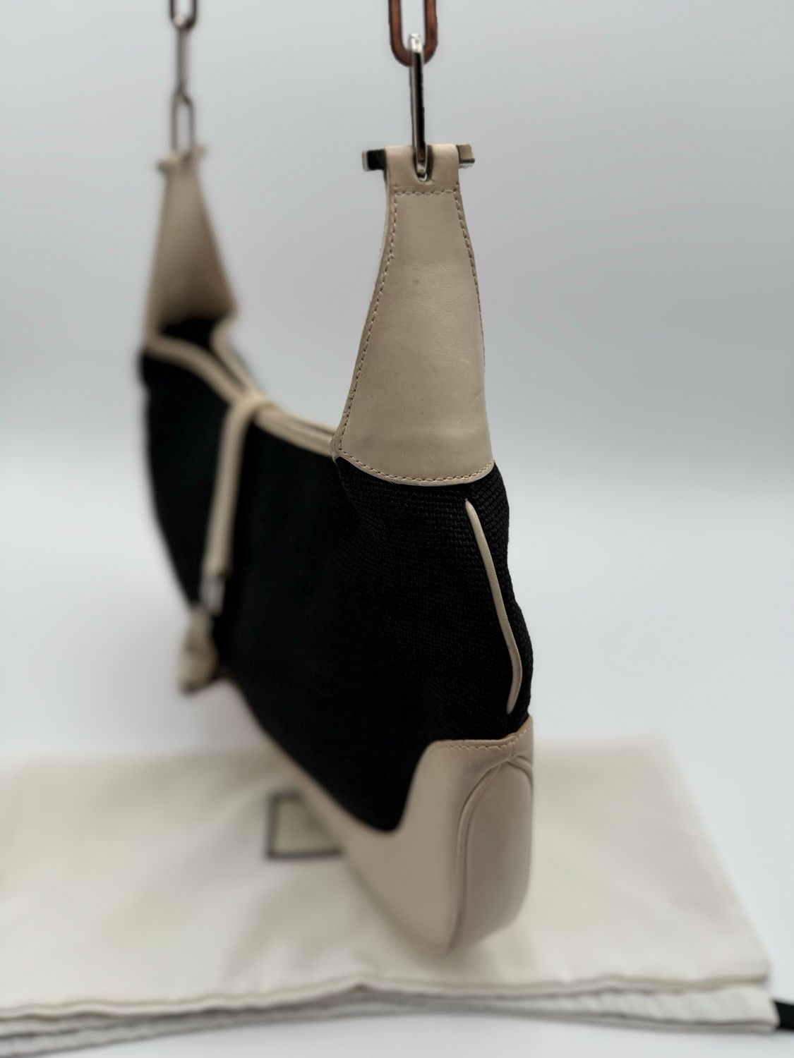 Gucci Jackie Canvas Hobo Chain Strap Leather Trim