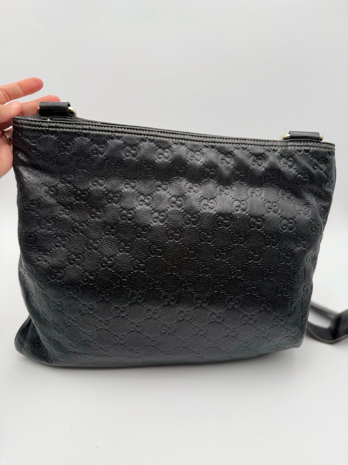 Gucci Monogram Leather Flat Messenger Guccissima Crossbody Black Unisex