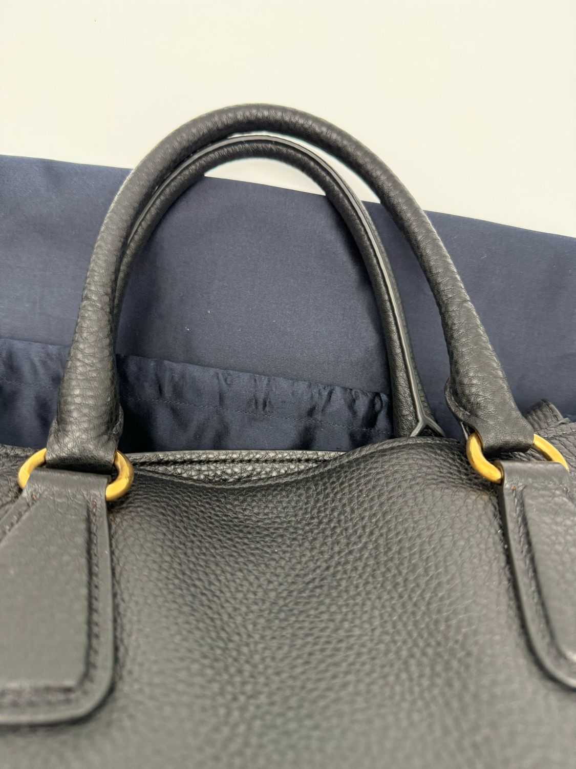 Prada Vitello Daino Pebbled Leather Convertible Shopper Tote Black
