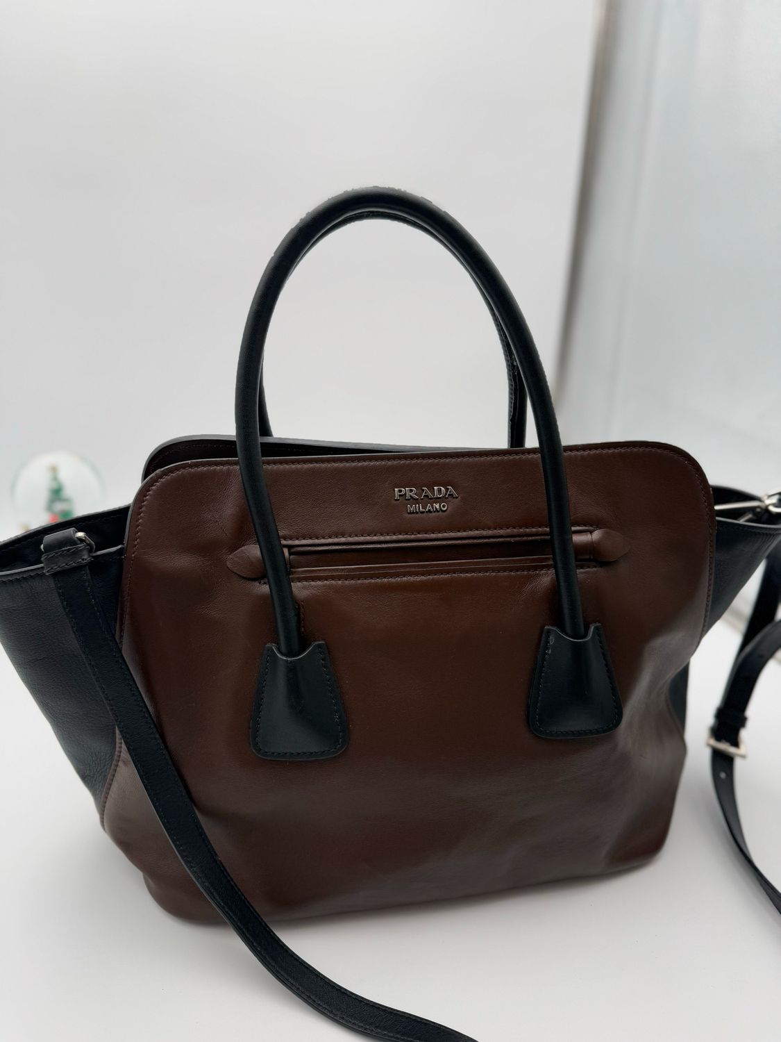 Prada Soft Calfskin Trapeze Convertible Two Tone Crossbody