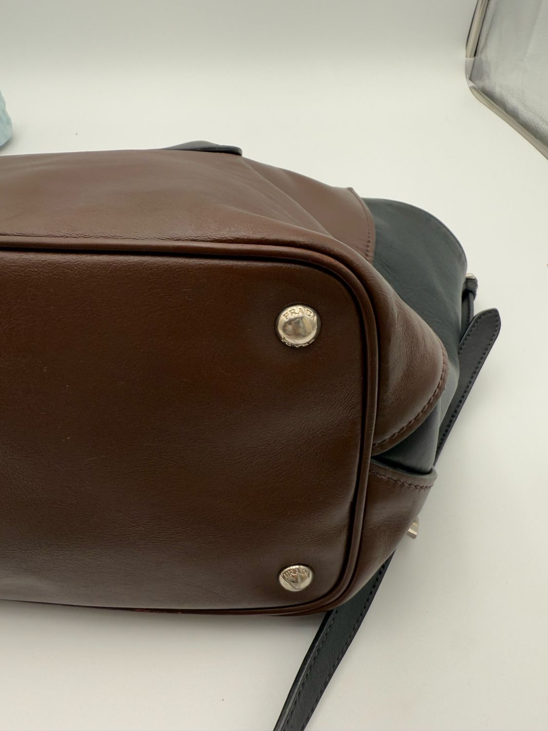 Prada Soft Calfskin Trapeze Convertible Two Tone Crossbody