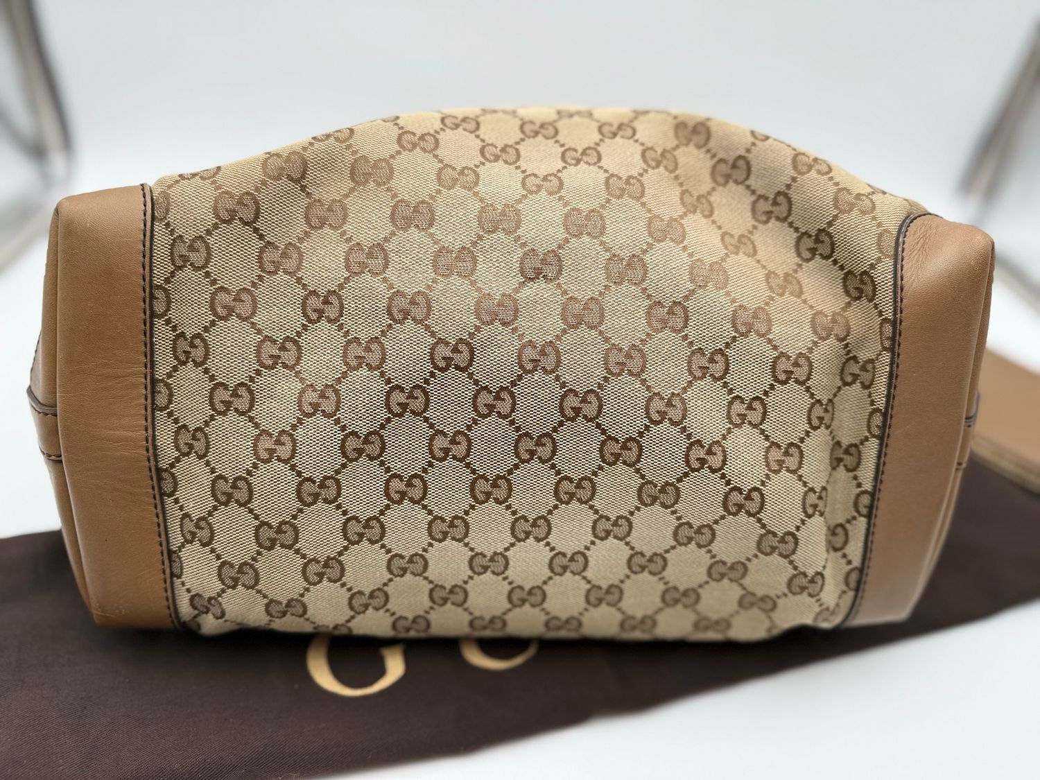 Gucci Monogram Canvas Craft Tote Shoulder Bag With Pouch