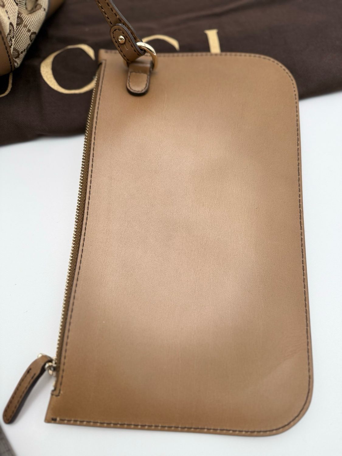 Gucci Monogram Canvas Craft Tote Shoulder Bag With Pouch