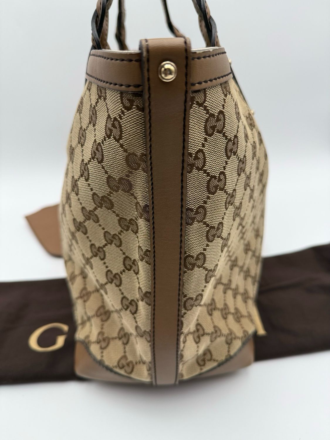 Gucci Monogram Canvas Craft Tote Shoulder Bag With Pouch