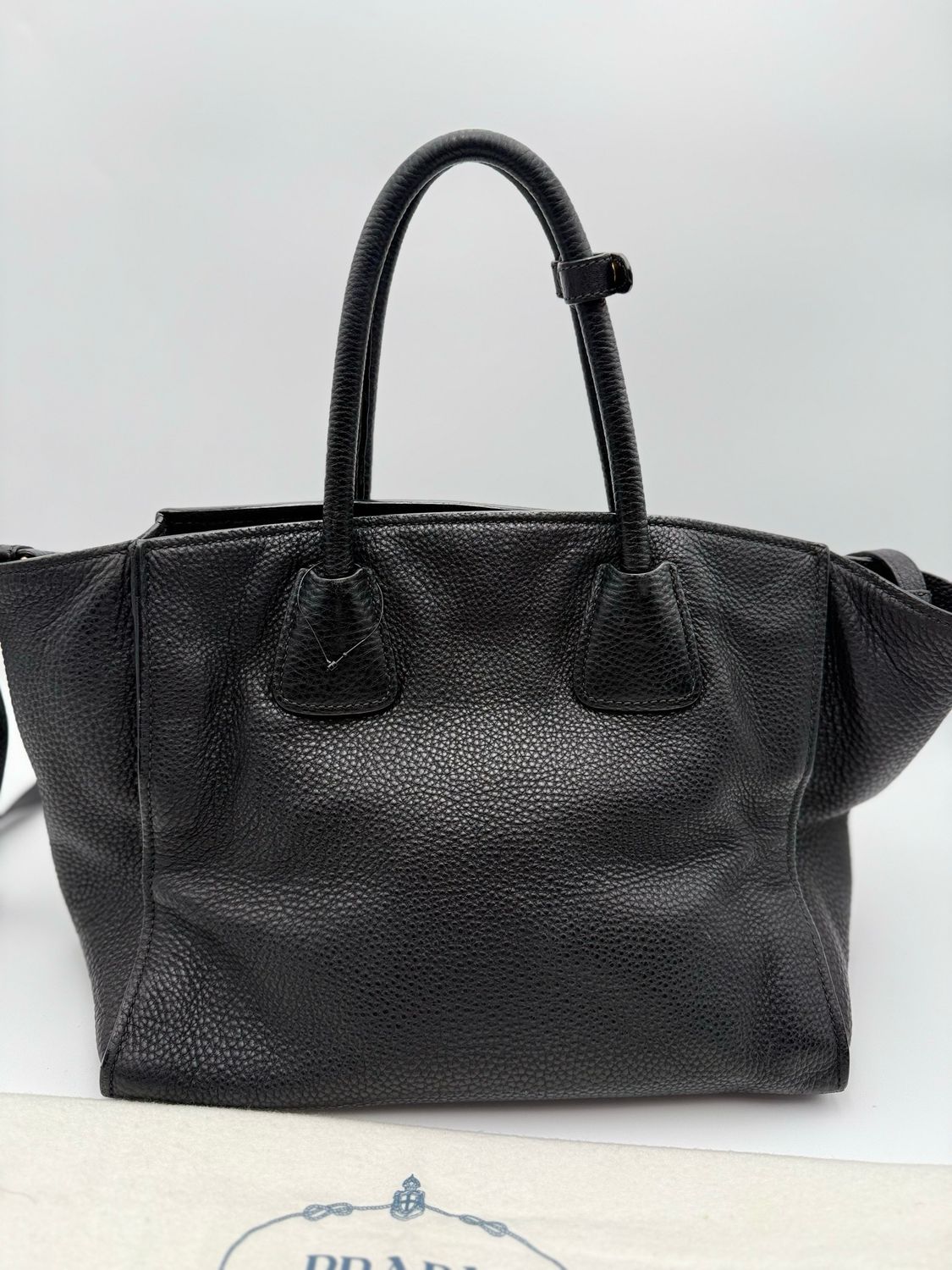 Prada Vitello Daino Pebbled Leather Black Twin Tote Convertible Crossbody