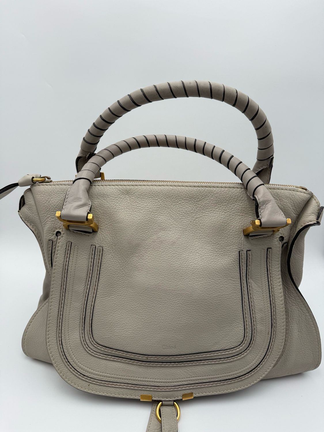 Chloe Marcie Large Satchel Handbag Tote Cashmere Grey