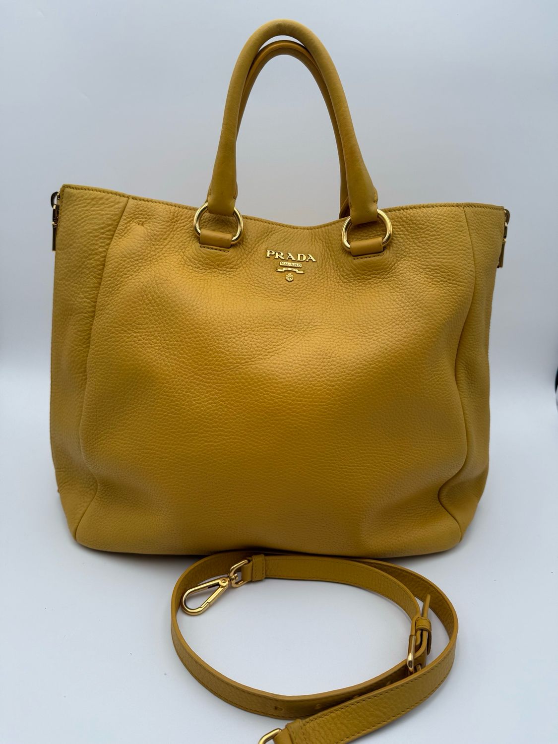 Prada Vitello Daino Side Zippers Convertible Shopper Large Tote