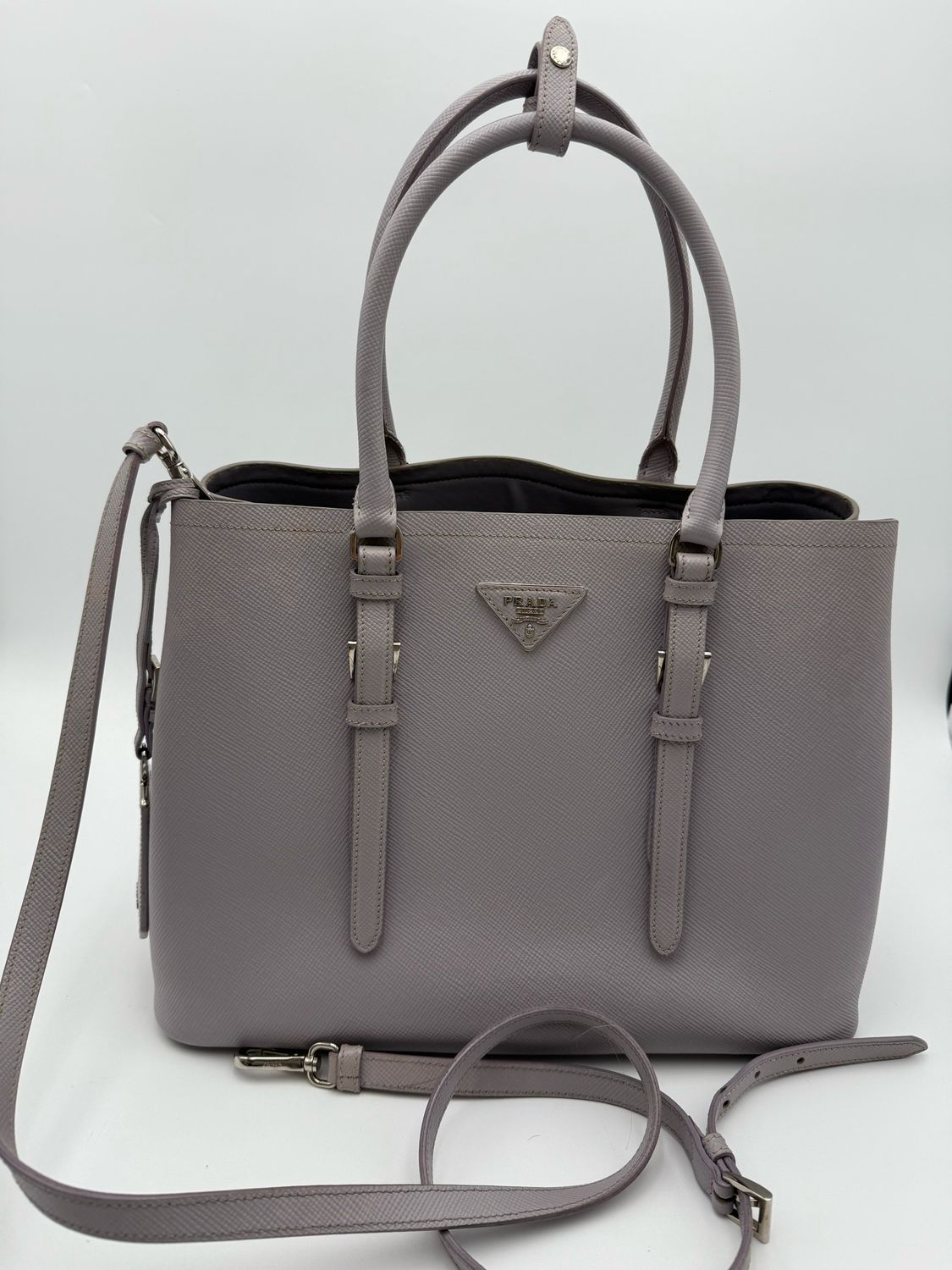 Prada Saffiano Cuir Medium Double Handle Crossbody Handbag