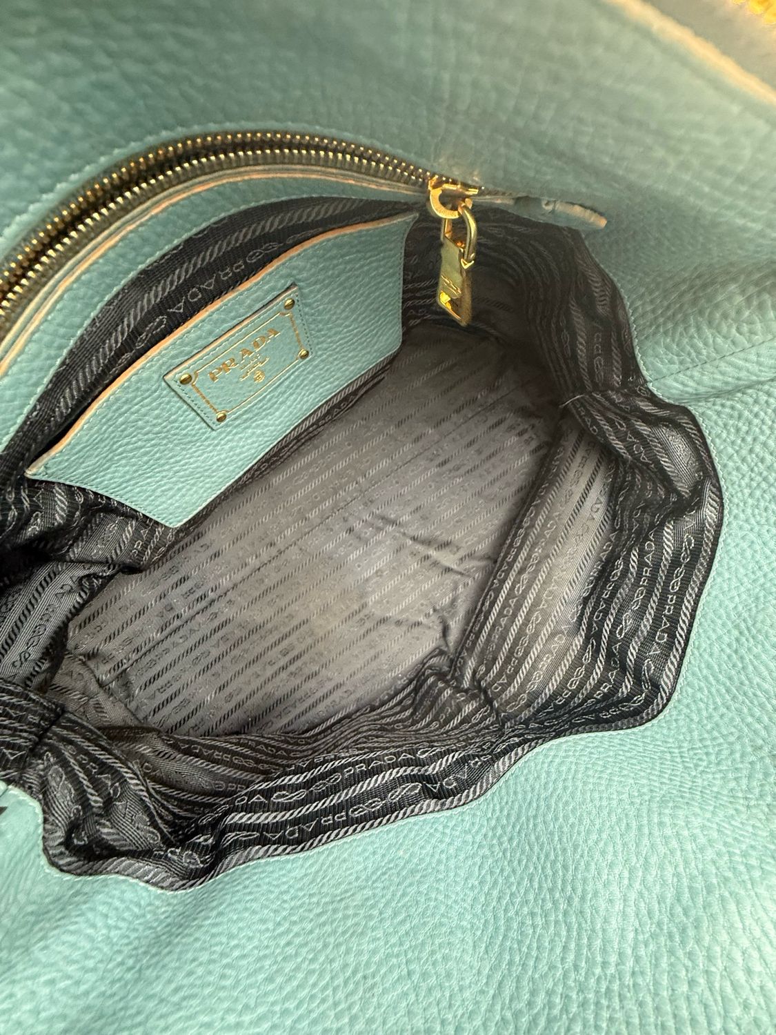 Prada Vitello Daino Grained Side Zippers Tote