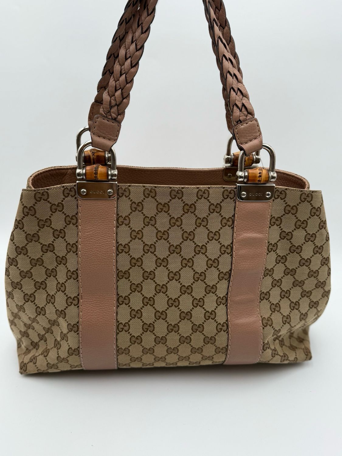 Gucci Monogram Canvas Bamboo Shopper Tote Large