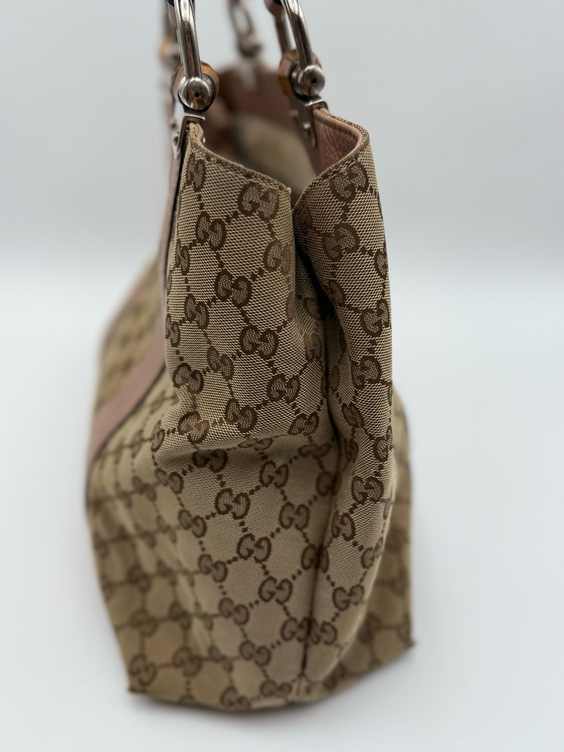 Gucci Monogram Canvas Bamboo Shopper Tote Large