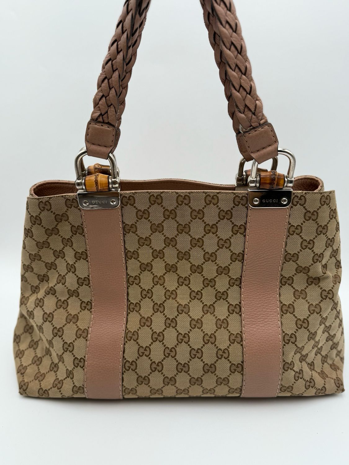 Gucci Monogram Canvas Bamboo Shopper Tote Large