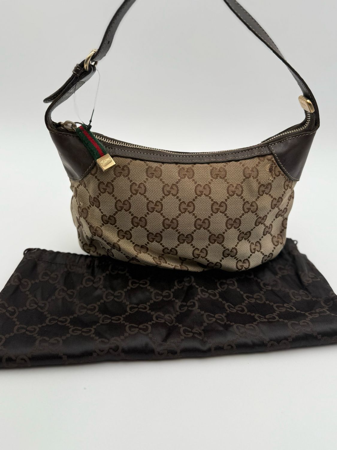 Gucci Monogram Canvas Pochette Web Zipper Hobo