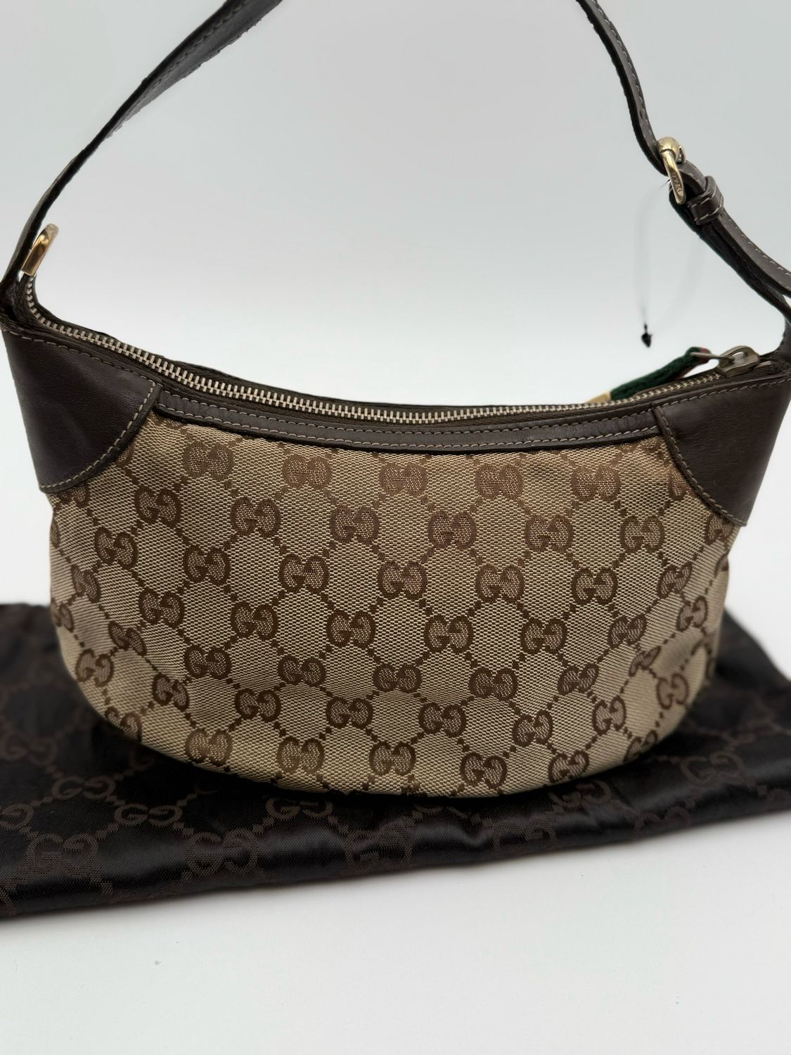 Gucci Monogram Canvas Pochette Web Zipper Hobo