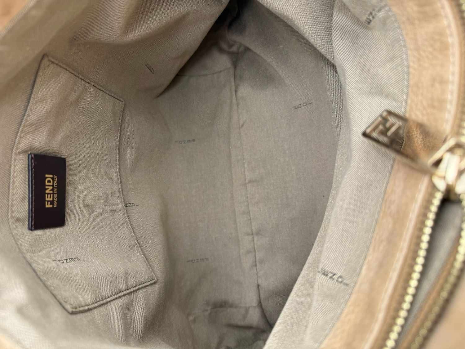 Fendi Tote Shoulder Bag Suede Nude