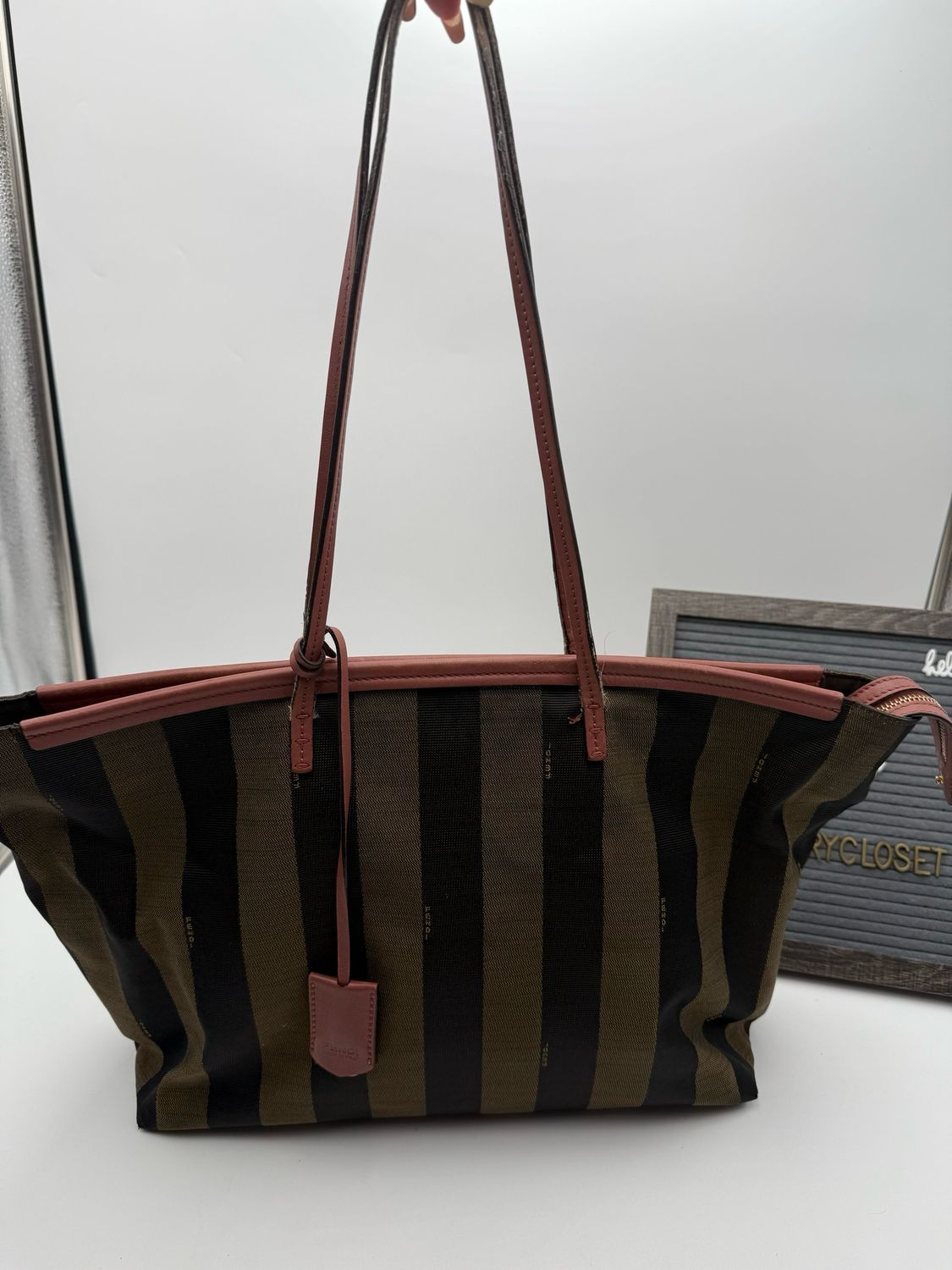 Fendi Pequin Striped Canvas Medium Roll Tote