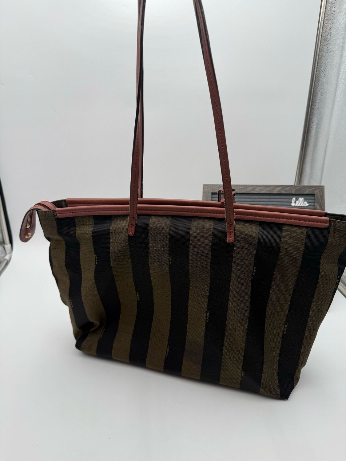 Fendi Pequin Striped Canvas Medium Roll Tote