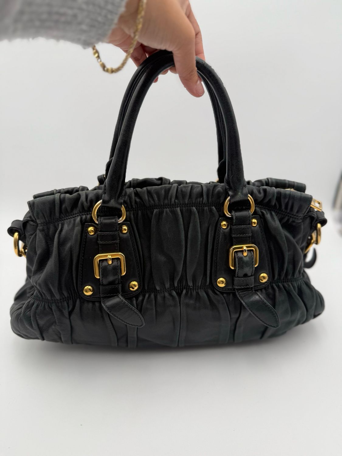 Prada Nappa Leather Gaufre Black Handbag Top Handle