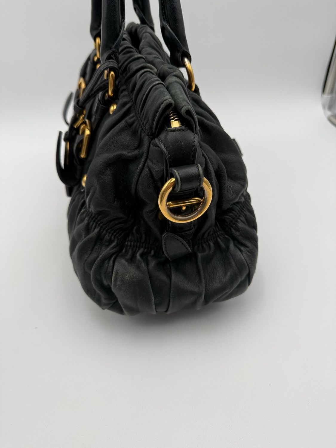 Prada Nappa Leather Gaufre Black Handbag Top Handle