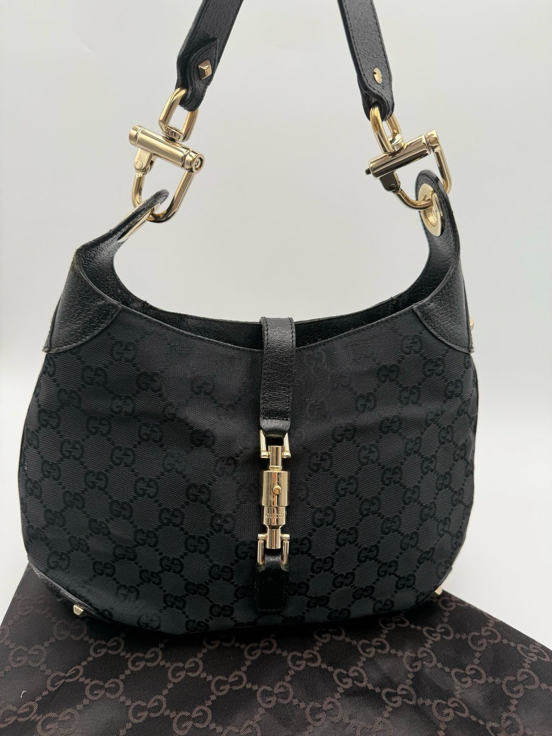 Gucci Vintage Hobo Monogram Jackie Piston Lock Shoulder
