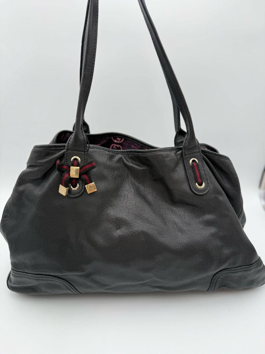 Gucci Princy Tote Leather Large Shoulder Bag Black