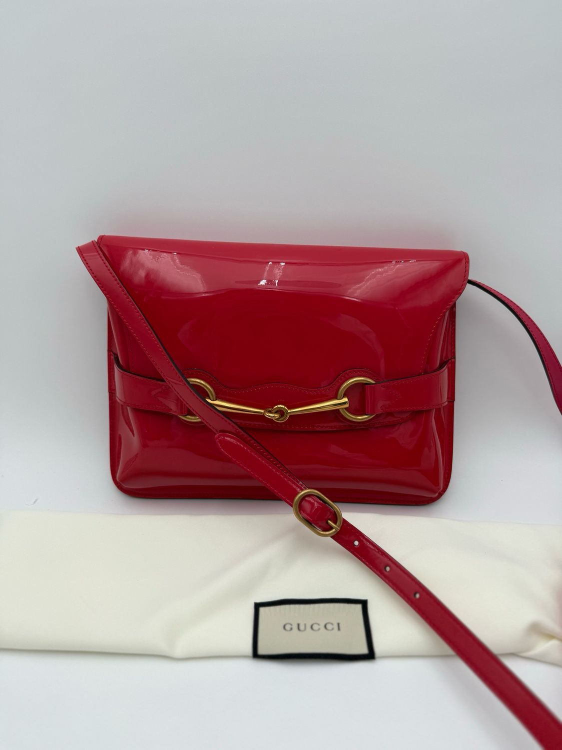 Gucci Patent Horsebit Shoulder Bag Crossbody Messenger