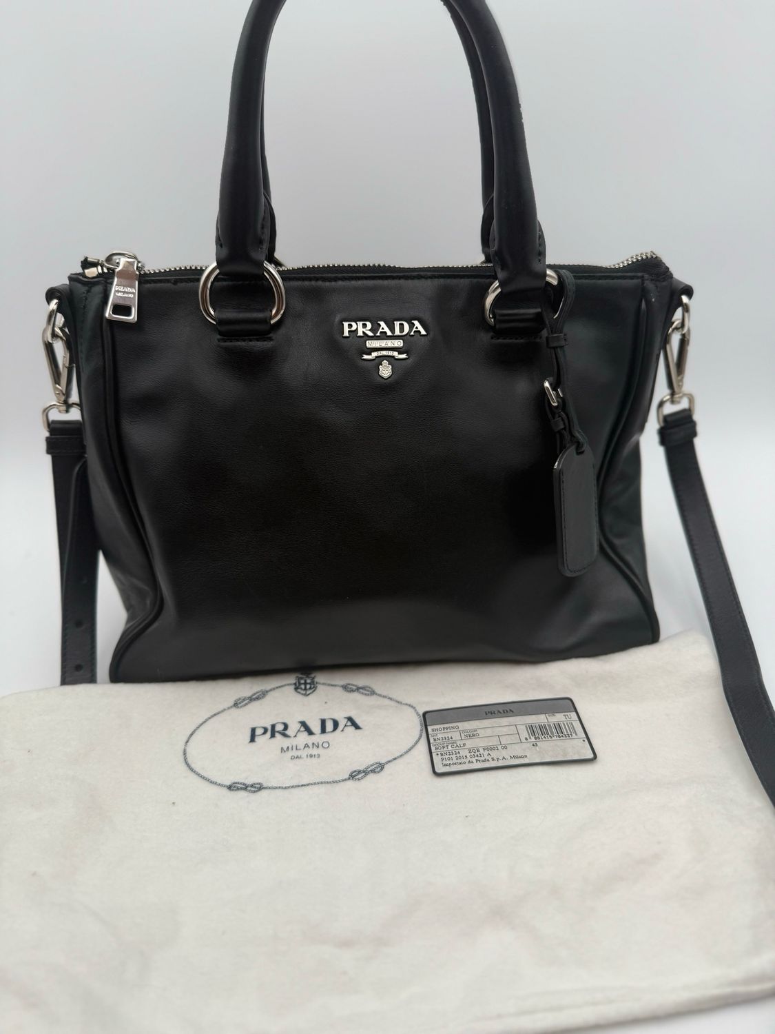 Prada Black Convertible Double Zipper Two Way Messenger Bag