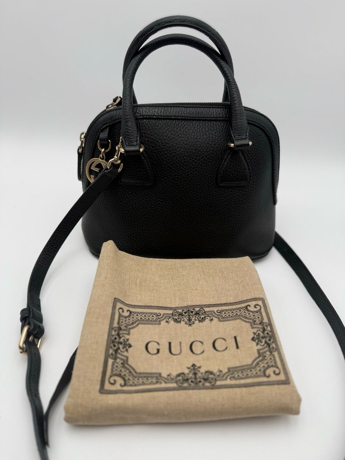 Gucci Dollar Pebbled Leather Dome Small Satchel Crossbody