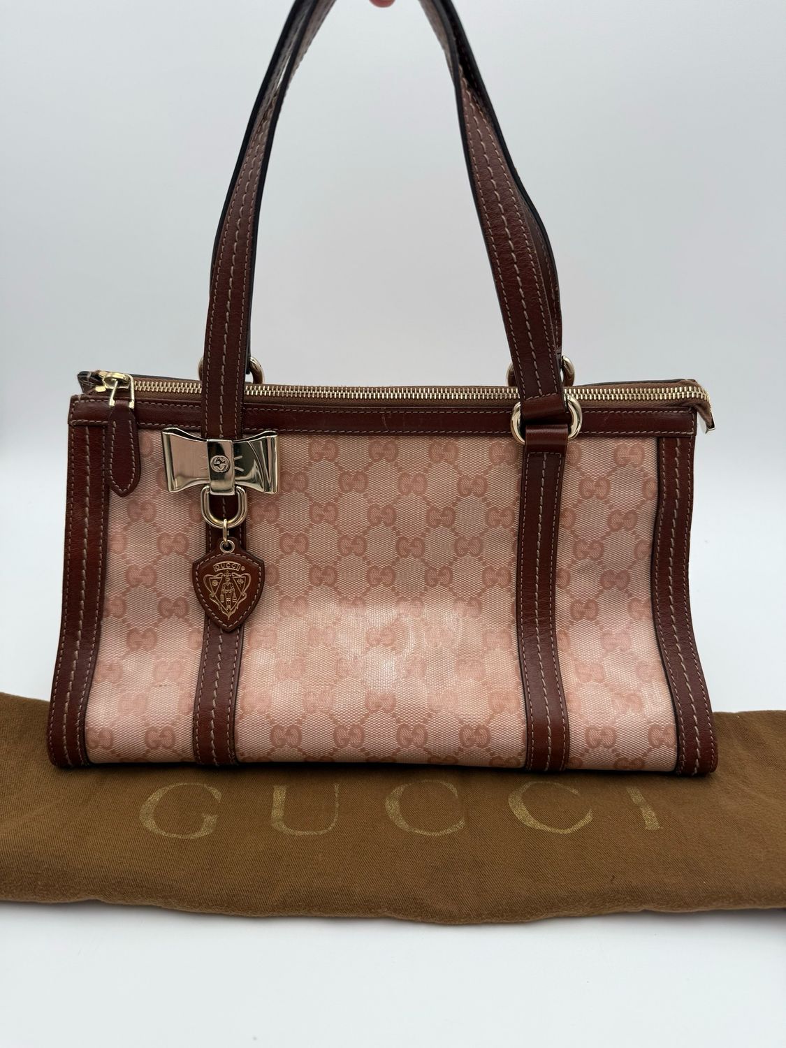 Gucci Crystal Duchessa Ribbon Zipper Tote Shoulder