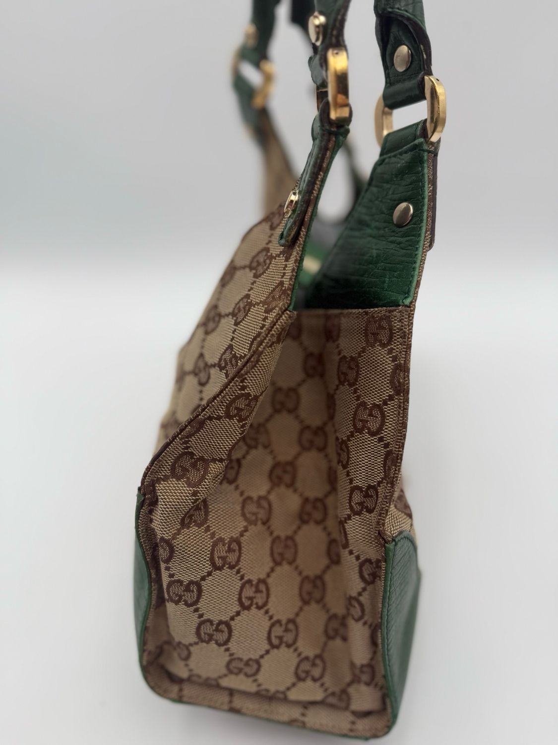Gucci Junco Web Tote Shoulder Bag Monogram Canvas