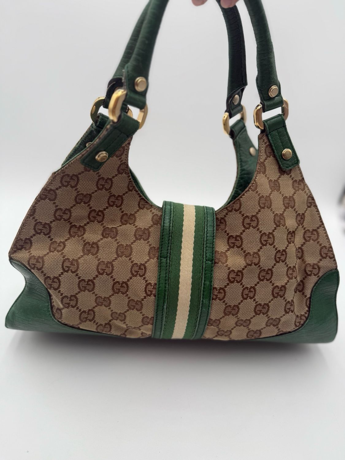 Gucci Junco Web Tote Shoulder Bag Monogram Canvas