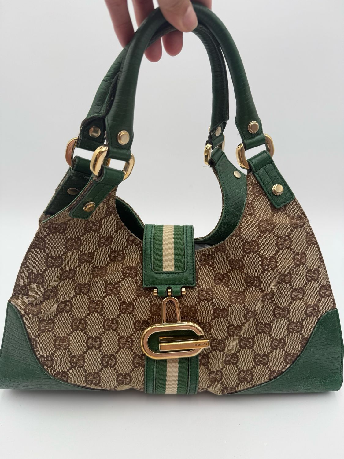 Gucci Junco Web Tote Shoulder Bag Monogram Canvas
