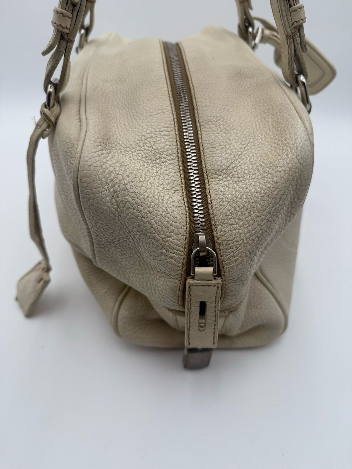 Prada Vitello Daino Bowler Print Tote Handbag
